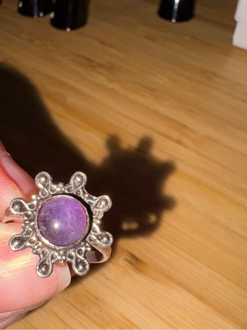Silver Ring Amethyst Sunburst Ring sz 7 New - Picture 4 of 4